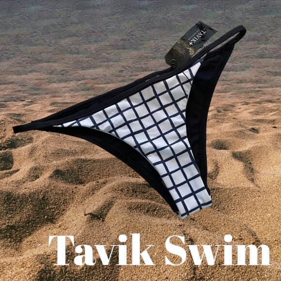 TAvik Antic moderate bikini bottom blue black white grid size xs New - Picture 1 of 5